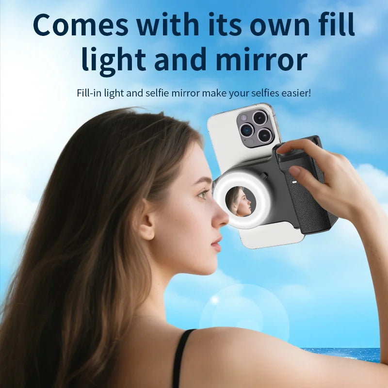 3-in-1 Magnetic Ring Light & Phone Stand, Adjustable Brightness Selfie Grip, Strong Magnet Finger Holder for Streaming, Vlogging