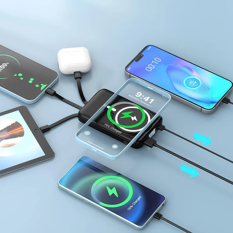 GoPower – 10,000 mAh Magnetic Power Bank with Fast Charging & Built-In Cables - CAELIZ