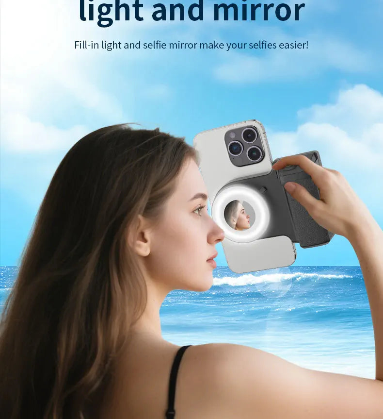 3-in-1 Magnetic Ring Light & Phone Stand, Adjustable Brightness Selfie Grip, Strong Magnet Finger Holder for Streaming, Vlogging