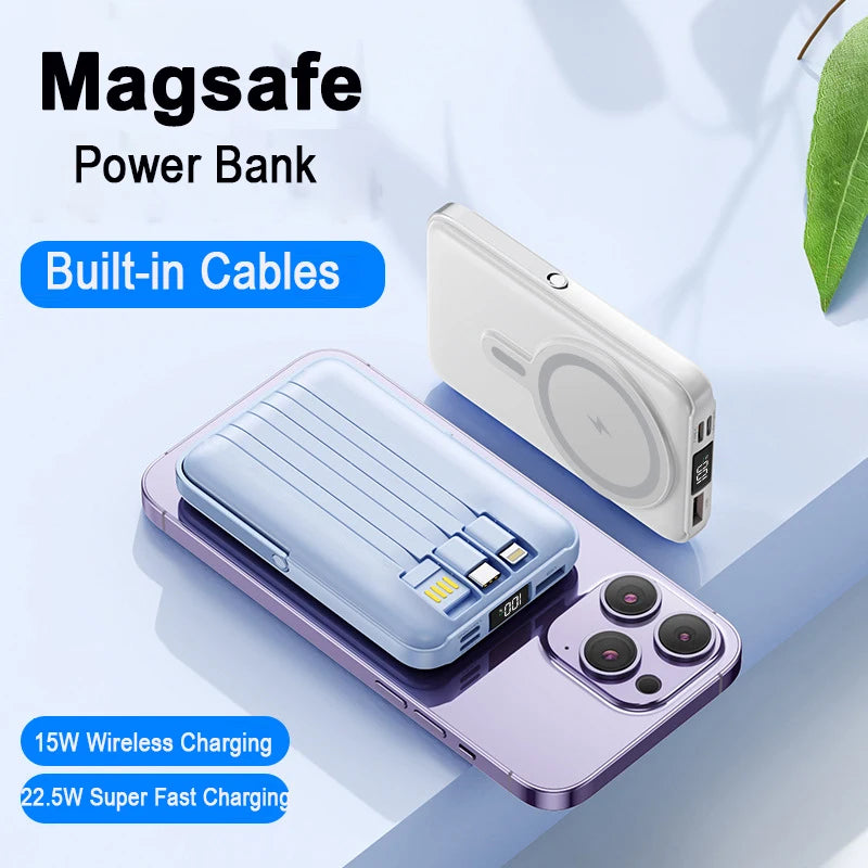 GoPower – 10,000 mAh Magnetic Power Bank with Fast Charging & Built-In Cables - CAELIZ