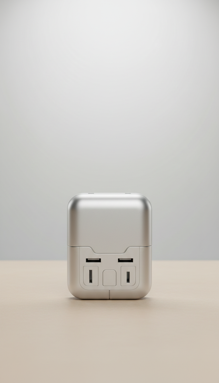 Soft Silver Travel Adapter With Dual USB Ports